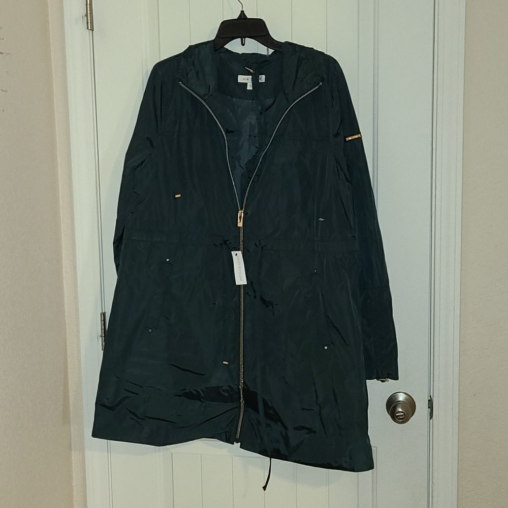 Via Spiga zip front anorak w/ adjustable sleeve water repellent in dark jade